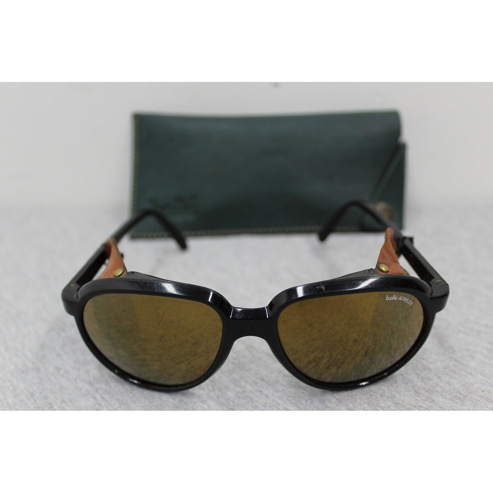 Bolle Sunglasses Unisex Black Acrylex‎ Glacier Leather Side Shields Vintage